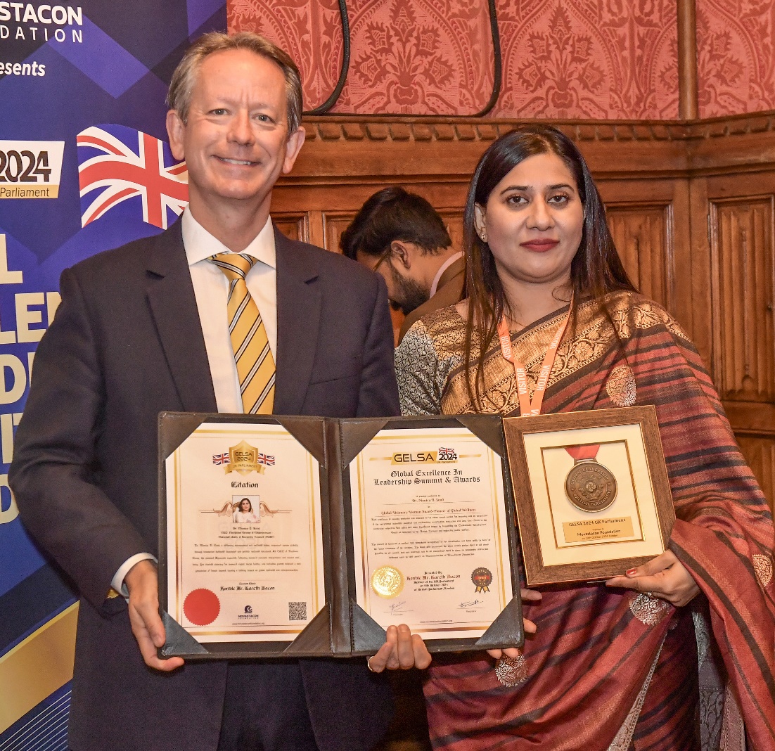 Dr. Monica B. Sood Honoured with Global Excellence in Leadership Award at GELSA 2024, UK Parliament